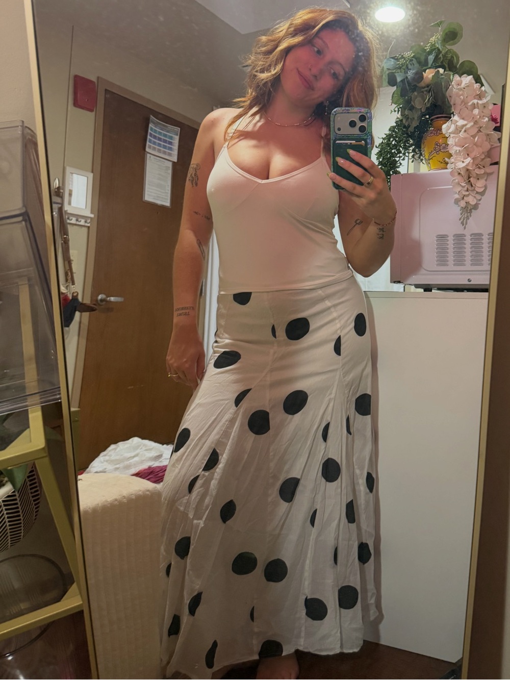 ASOS White Maxi Skirt with Black Polka Dots